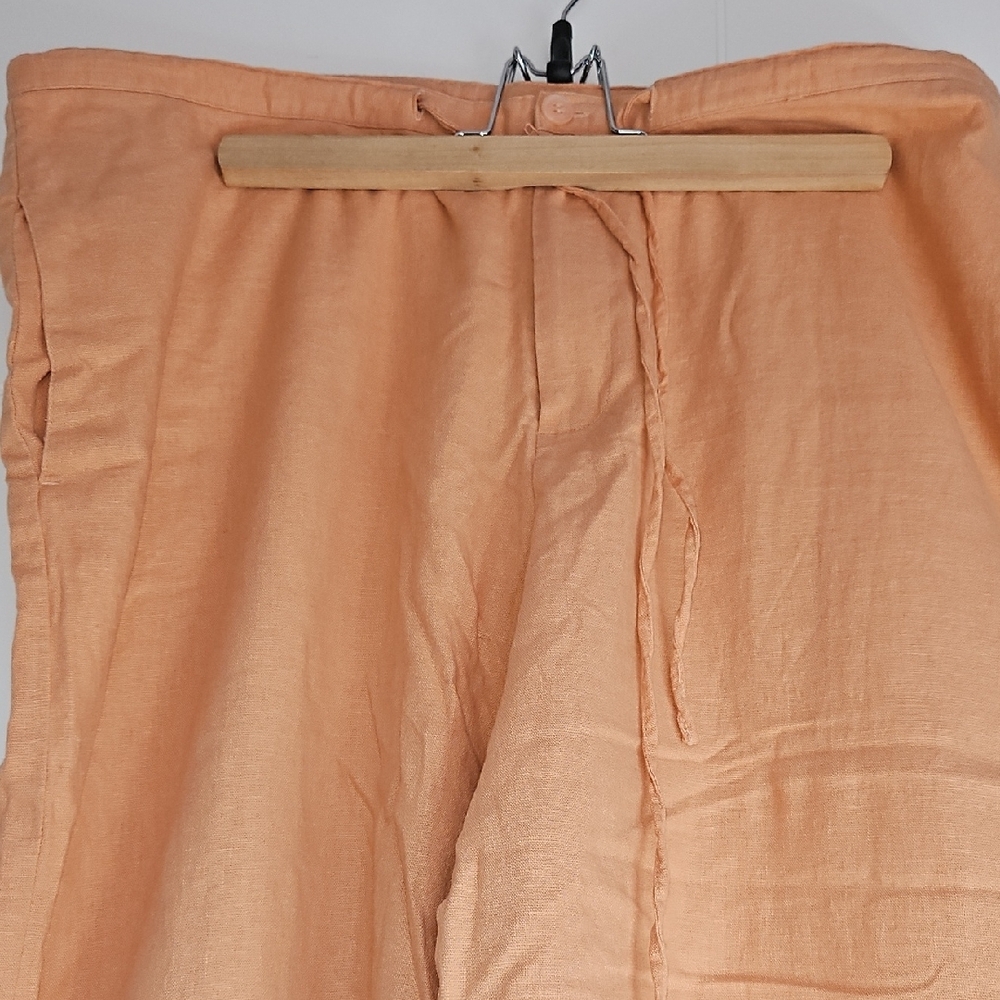 Womens Linen Orange Capri Flared Pants - Picture 2 of 8